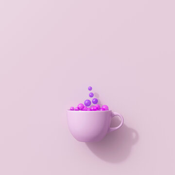 3D rendering of a pastel cup with floating purple sphere