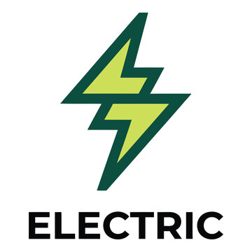 Electric energy symbol with green and yellow lightning bolt graphic element icon