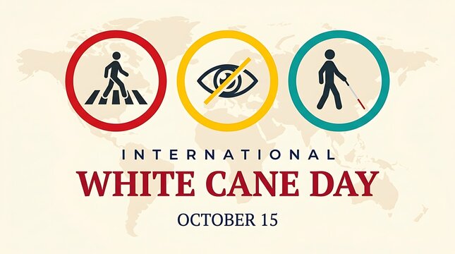 International white cane day icons set for vision impairment awareness