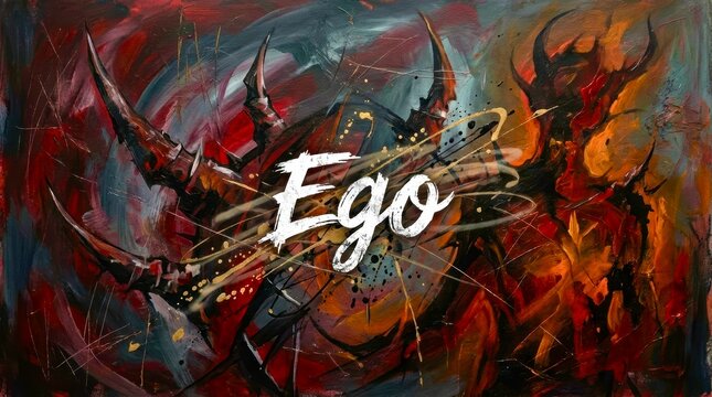 Vibrant chaos swirls around bold, white "Ego" text