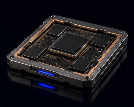 AI Accelerator Package with Memory Tiles 3D Render for Advanced Semiconductor Technology