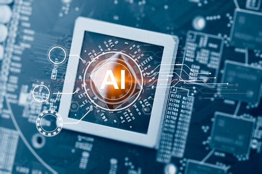 Ai Chips, AI microprocessor, Artificial intelligent memory computer processor on circuit board.