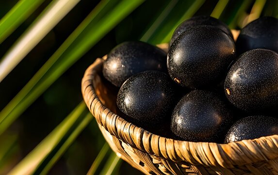 Dark purple fruits in a basket