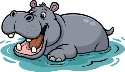 Happy hippo splashing in water vector illustration