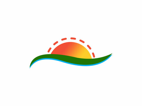 Rising Sun Over Wave with Dotted Line - Nature and Energy Icon