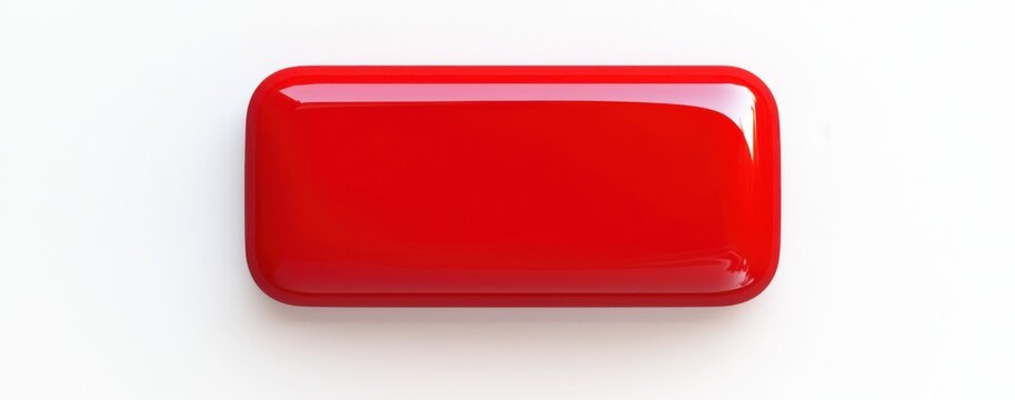 Blank red glossy button presenting a 3D rectangular shape with rounded corners, reflecting light, providing a clean user interface element for web design and app development