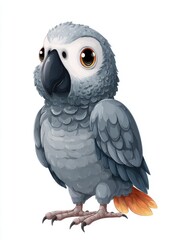 Fototapeta premium Cute African Grey Parrot With Large Eyes Isolated On A Clean White Background