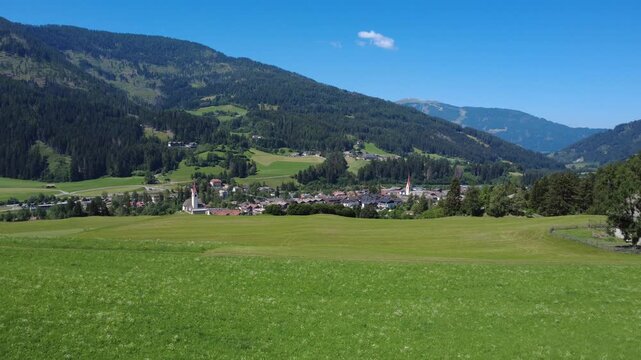 Aerial View of Alpine Meadows and Welsberg-Taisten in Puster Valley