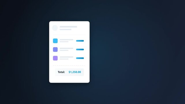 Minimalist digital invoice interface design with total price displayed on a dark background.