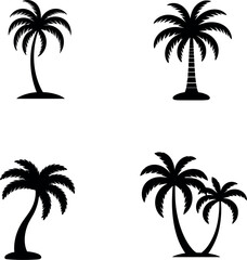 Fototapeta premium Palm Tree Silhouette Collection, Tropical Coconut Vector Icon Set for Summer Beach Nature Logo Design Illustration