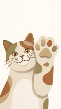 Cute Calico Cat Giving High Five Paw Vector Illustration
