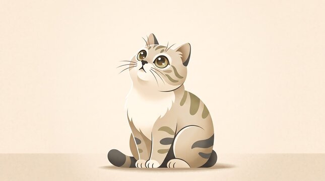 Cute Tabby Kitten Looking Upward Flat Vector Illustration