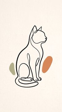 Minimalist Cat Line Art Drawing with Watercolor Wash