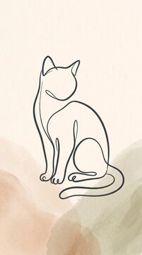 Minimalist Cat Line Art Drawing with Abstract Shapes