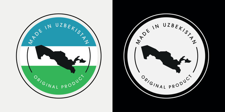 Made in Uzbekistan with a map label design for product packaging and an authentic product label.