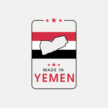 Made in Yemen with a map label design for product packaging and an authentic product label.