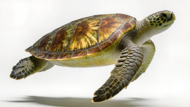 Green sea turtle swimming gracefully, isolated on transparent background
