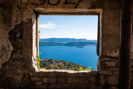 View of the sea from the window of the old castle