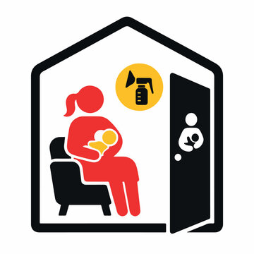 Breastfeeding room icon with mother nursing baby, lactation room signage for public spaces, breast pump station and nursery area vector