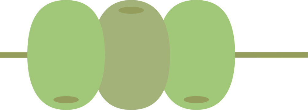 Green olives on toothpick skewer isolated on pink background. Cute minimal food appetizer vector element