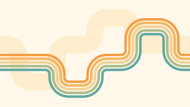Abstract background of rainbow groovy Wavy Line design in 1970s Hippie Retro style. Vector pattern ready to use for cloth, textile, wrap and other.