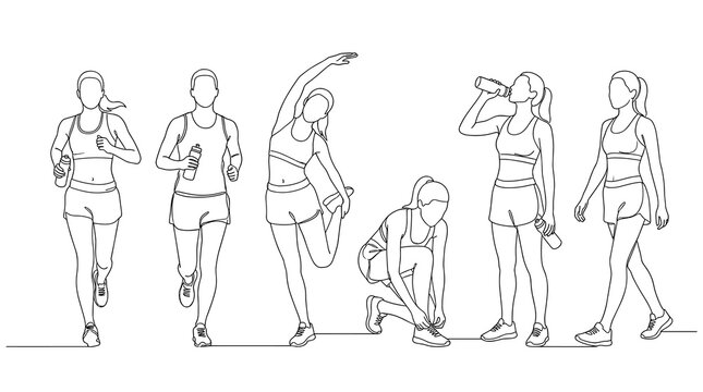 Set of human silhouette outlines for architectural project, diverse poses of standing and moving figures, scale reference for interior design