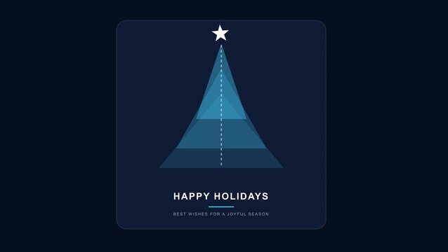 Animated geometric blue Christmas tree Happy Holidays greeting card 4K