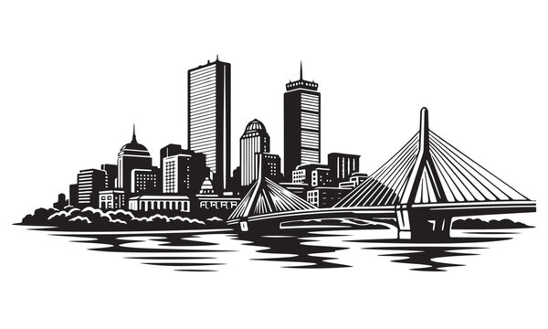 Boston Skyline Silhouette Vector Illustration