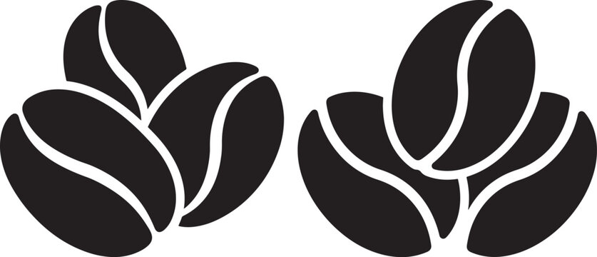 Roasted coffee beans silhouette vector icons isolated on white background with caffeine silhouette beverage ingredient isolated