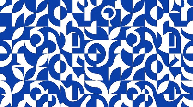 Cobalt blue and white geometric abstract pattern with organic shapes
