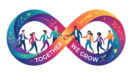 Fototapeta premium Diverse business team walking together on an infinity loop symbol.