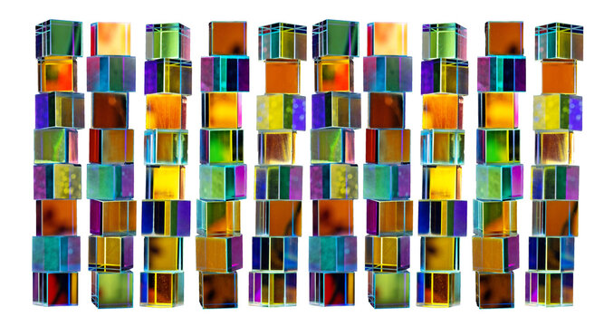 a crystal cube prism featuring light refraction and a holographic effect