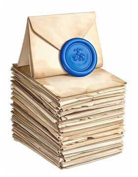 Stack of old letters topped with a sealed, vintage envelope