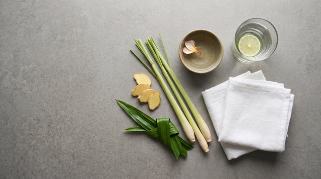 Overhead Herbal Spa Preparation Flat Lay