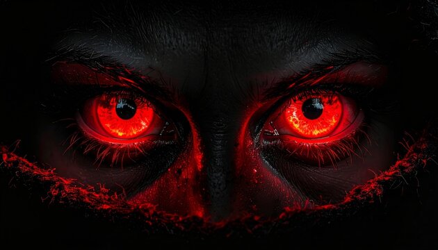Scary Halloween Background with Red Devil Face Eyes on Dark Black and Red Fiery Texture, Horror Monster Symbol Vector Illustration Design
