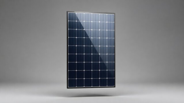 Modern Solar Panel Floating on Clean Grey Studio Background, High-Efficiency Photovoltaic Module for Renewable Green Energy Solutions, Sustainable Eco-Friendly Power Generation Concept Design