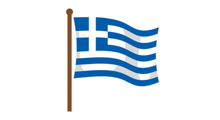 Obraz premium Greek flag waving on flagpole in breeze.