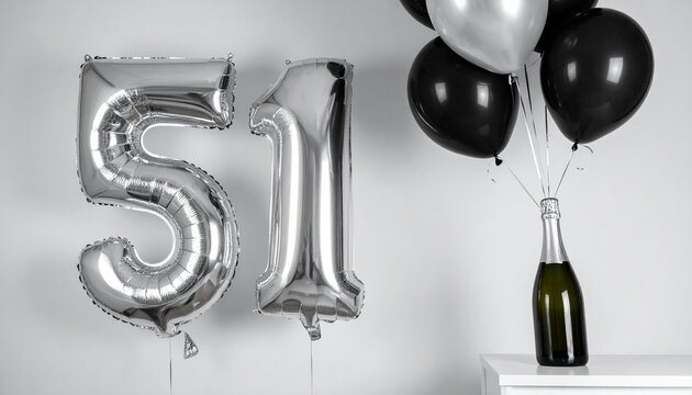 Silver Number 51 Balloon with Champagne Bottle Celebration Setup