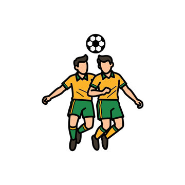 Two soccer players battle for the ball during a match.