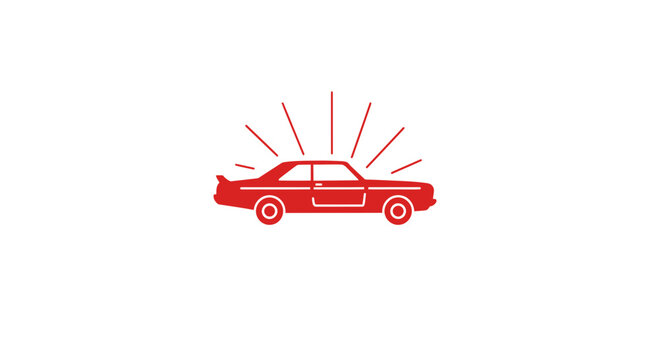 Vibrant red vintage car silhouette with radiating lines.