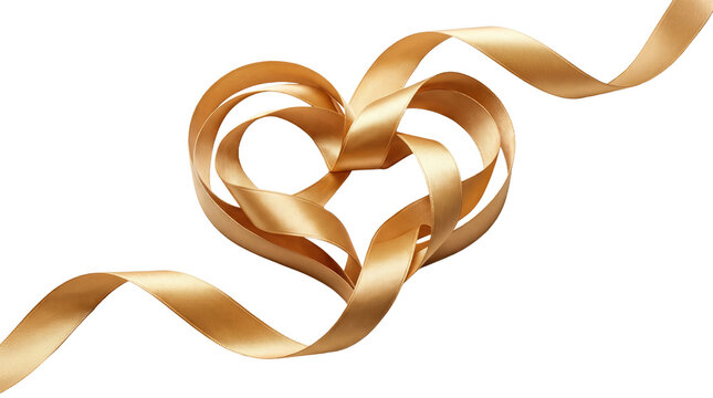 Golden ribbon heart shape on black background elegant valentine's day symbol