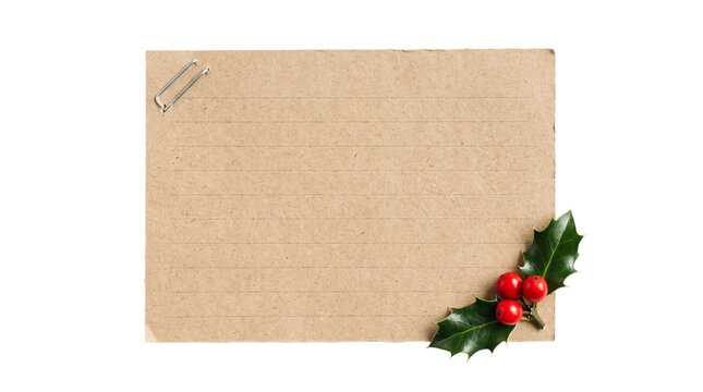 Vintage christmas note with holly berries on black background