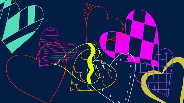 Hand Drawn Hearts Animation with Colorful Patterns