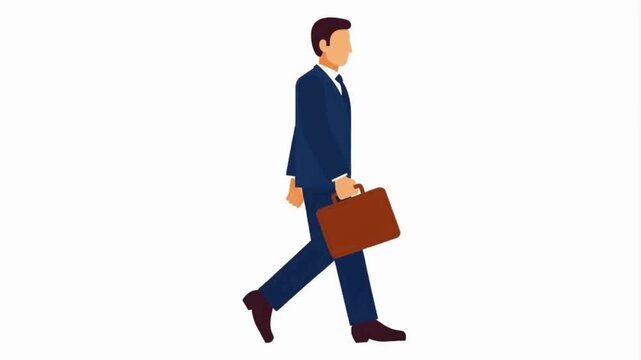 Businessman walking with briefcase in suit animation