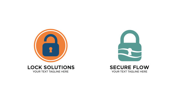 Professional lock security logo templates featuring lock solutions and secure flow represent safety and digital data protection.