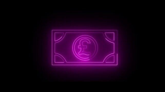 Glowing neon line banknote pound icon isolated on black background.Cash symbol. 4K Video motion graphic animation