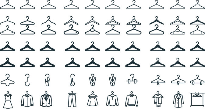 Modern fashion clothes hanger icon pack vector for laundry wardrobe branding