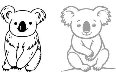 Detailed black and white illustration featuring two koalas sitting side by side, one shaded. © TOPOTI