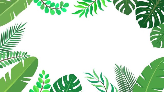 Tropical Botanical Leaf Border Frame Animation with Elegant Green Foliage Decorative Corners Minimal White Background Prores Alpha 4K 60 fps