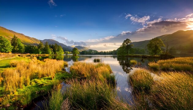 Golden Hour At Tarn Hows Near Ambleside On A Calm Summer Evening In The Lake District Uk